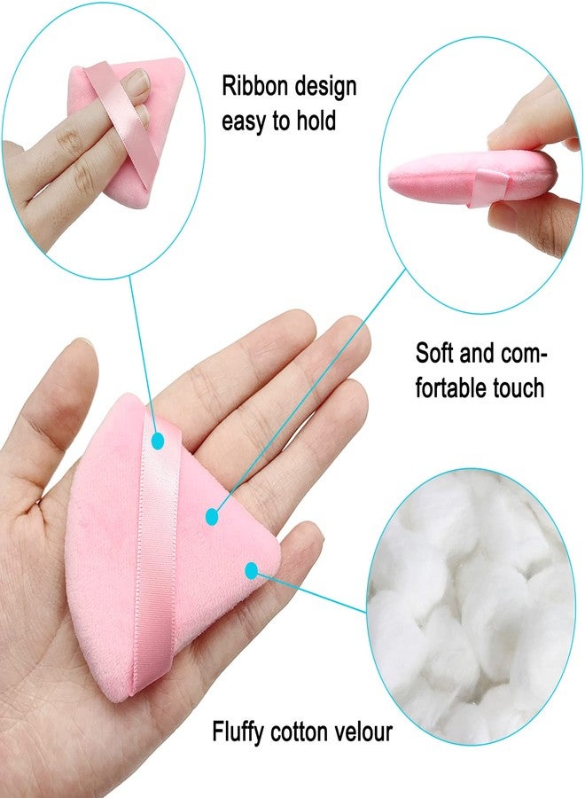 Scartink 12 Pieces Cosmetic Powder Puff,2.76 inch Portable Soft Sponge Setting Face Puffs,Triangle Velvet Powder Puff with Ribbon Band Handle for Loose Powder Body Powder Makeup Tool(Black,Pink) - Image 4
