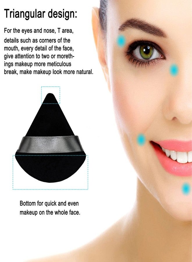 Scartink 12 Pieces Cosmetic Powder Puff,2.76 inch Portable Soft Sponge Setting Face Puffs,Triangle Velvet Powder Puff with Ribbon Band Handle for Loose Powder Body Powder Makeup Tool(Black,Pink) - Image 2