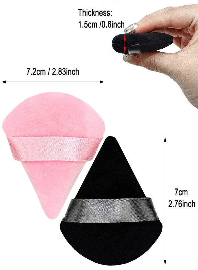 Scartink 12 Pieces Cosmetic Powder Puff,2.76 inch Portable Soft Sponge Setting Face Puffs,Triangle Velvet Powder Puff with Ribbon Band Handle for Loose Powder Body Powder Makeup Tool(Black,Pink) - Image 3