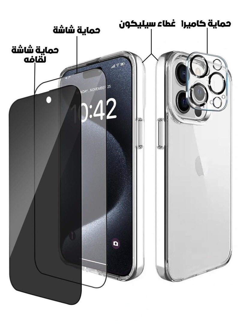 ماركة غير محددة - بكج حماية ايفون 16 برو ماكس 4 في 1 . شاشة حماية زجاج ضد الكسر والخدوش . شاشة حماية لقافة . كفر صلب شفاف . حماية عدسة الكاميرا - Image 1
