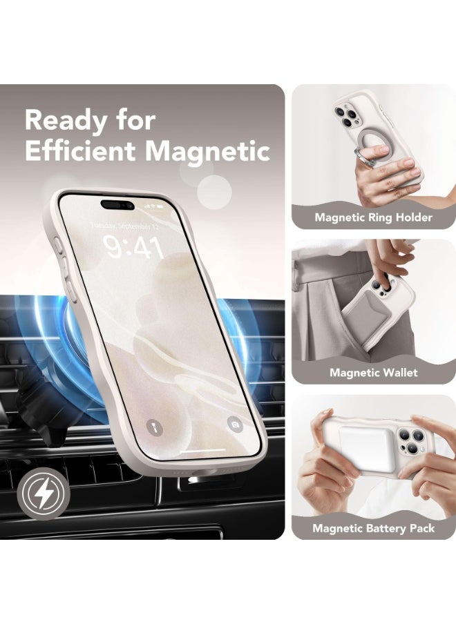 CAPRARO Cute for iPhone 15 Pro Case, Compatible with MagSafe, [Curly Wave Edge] [Full Camera Protection] [14 FT Drop Shockproof Protection] Magnetic Phone Case for 15 Pro 6.1 Inch, Off White  - Image 3