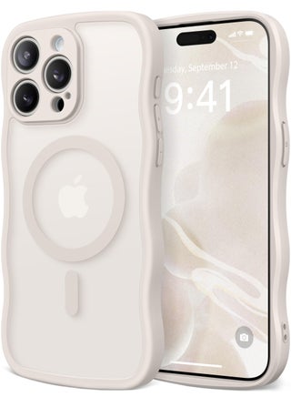 Cute for iPhone 15 Pro Case, Compatible with MagSafe, [Curly Wave Edge] [Full Camera Protection] [14 FT Drop Shockproof Protection] Magnetic Phone Case for 15 Pro 6.1 Inch, Off White - pzsku/Z006F4461B59CD49A2B5AZ/45/1747810272/92b3ed3d-aecd-47fb-ac33-8c2114062607