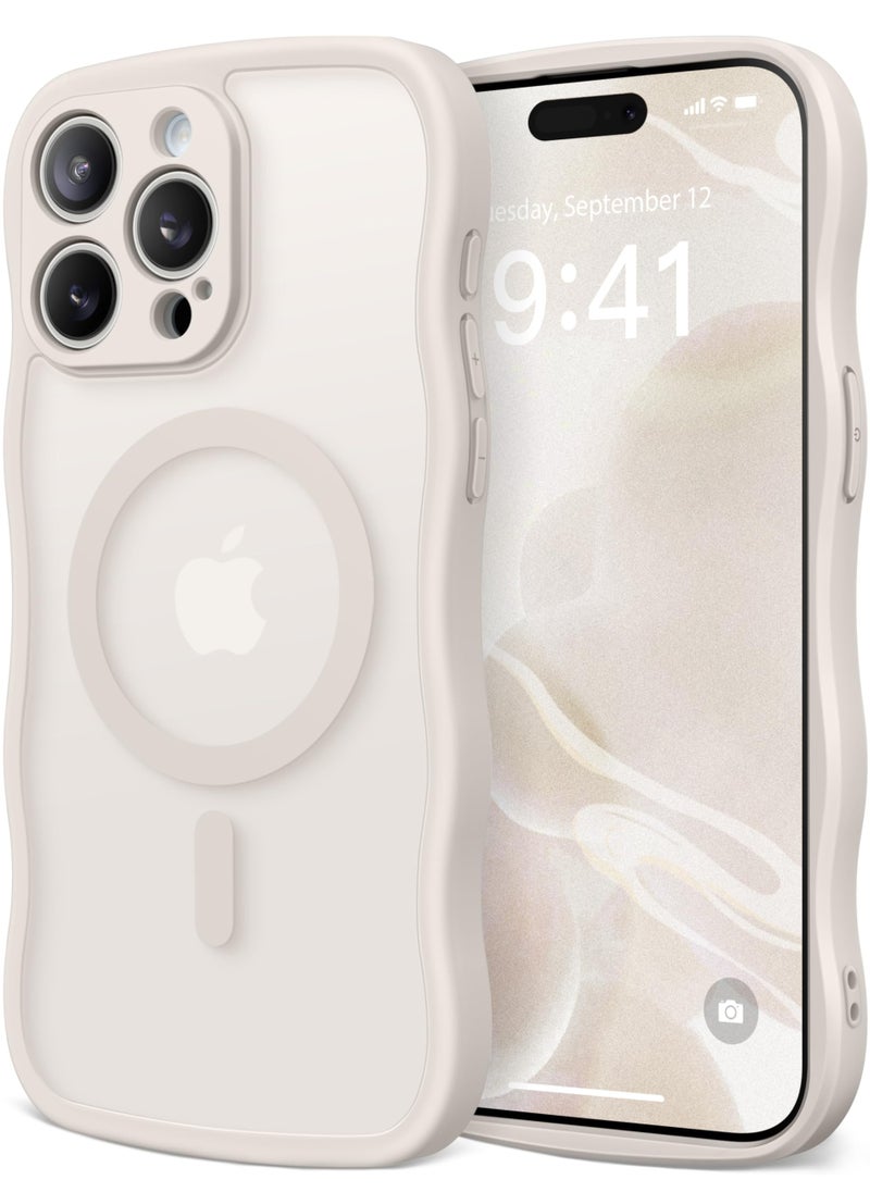 CAPRARO Cute for iPhone 15 Pro Case, Compatible with MagSafe, [Curly Wave Edge] [Full Camera Protection] [14 FT Drop Shockproof Protection] Magnetic Phone Case for 15 Pro 6.1 Inch, Off White  - Image 1