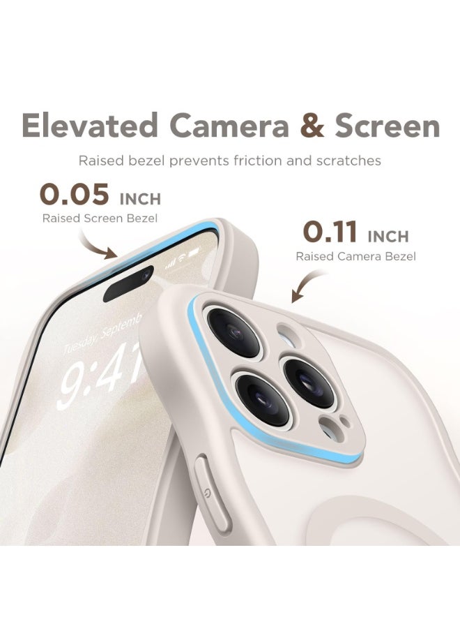 CAPRARO Cute for iPhone 15 Pro Case, Compatible with MagSafe, [Curly Wave Edge] [Full Camera Protection] [14 FT Drop Shockproof Protection] Magnetic Phone Case for 15 Pro 6.1 Inch, Off White  - Image 5