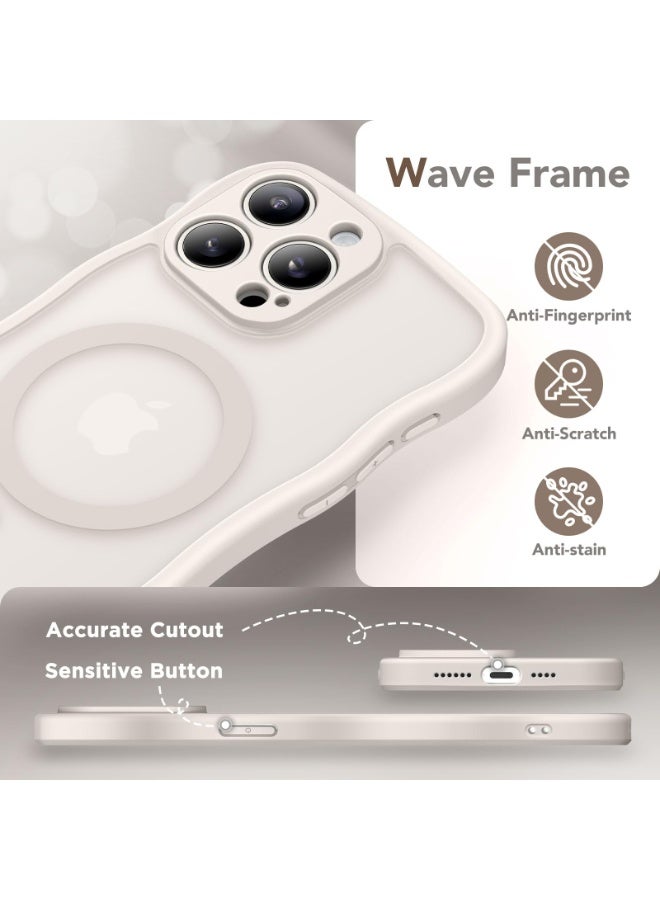 Cute for iPhone 15 Pro Case, Compatible with MagSafe, [Curly Wave Edge] [Full Camera Protection] [14 FT Drop Shockproof Protection] Magnetic Phone Case for 15 Pro 6.1 Inch, Off White