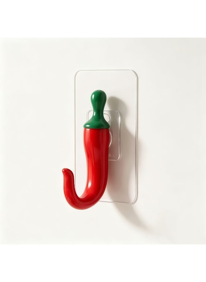 1Pcs Red Chili Pepper Shaped Adhesive Wall Hook, Punch-Free, Waterproof, High-Gloss Finish - Image 1
