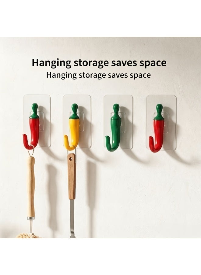 1Pcs Red Chili Pepper Shaped Adhesive Wall Hook, Punch-Free, Waterproof, High-Gloss Finish - Image 4