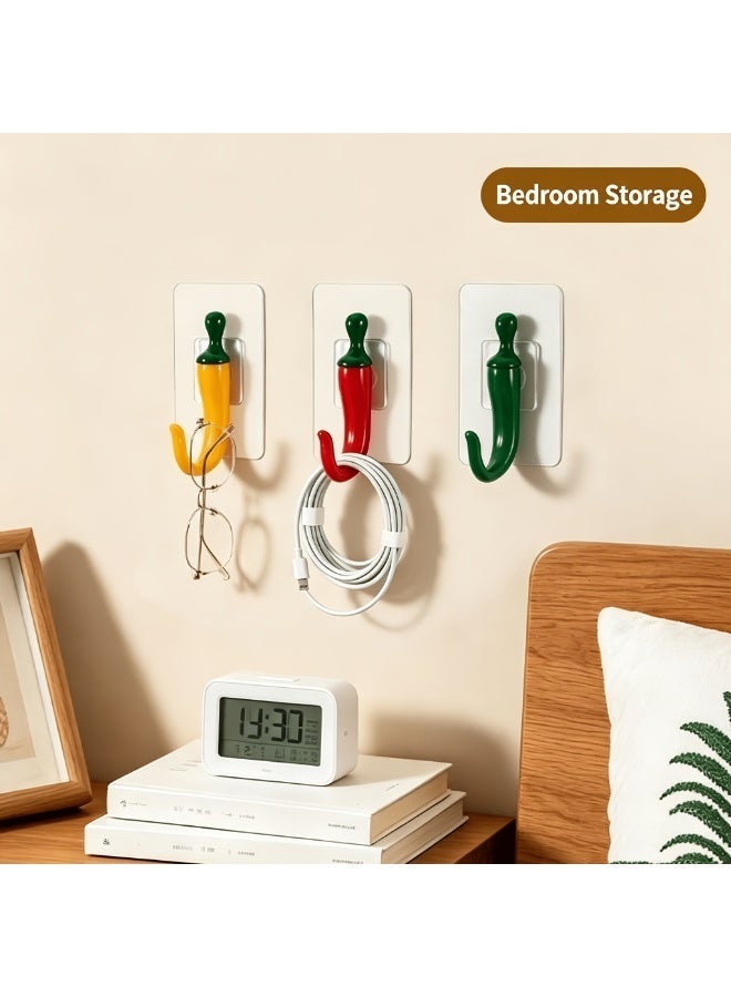 1Pcs Red Chili Pepper Shaped Adhesive Wall Hook, Punch-Free, Waterproof, High-Gloss Finish - Image 2