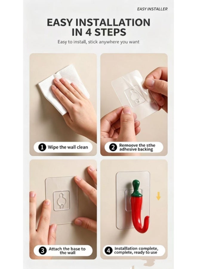 1Pcs Red Chili Pepper Shaped Adhesive Wall Hook, Punch-Free, Waterproof, High-Gloss Finish - Image 3