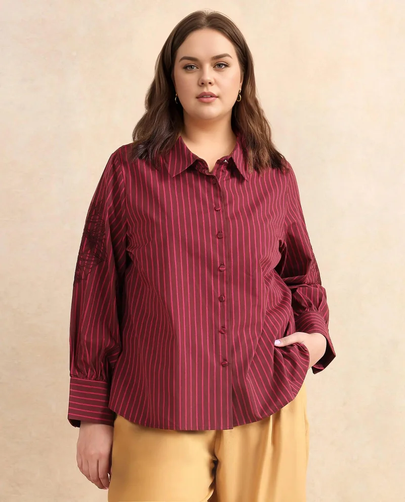 Rareism Women's Regular Fit Shirt With Embroidered Sleeves