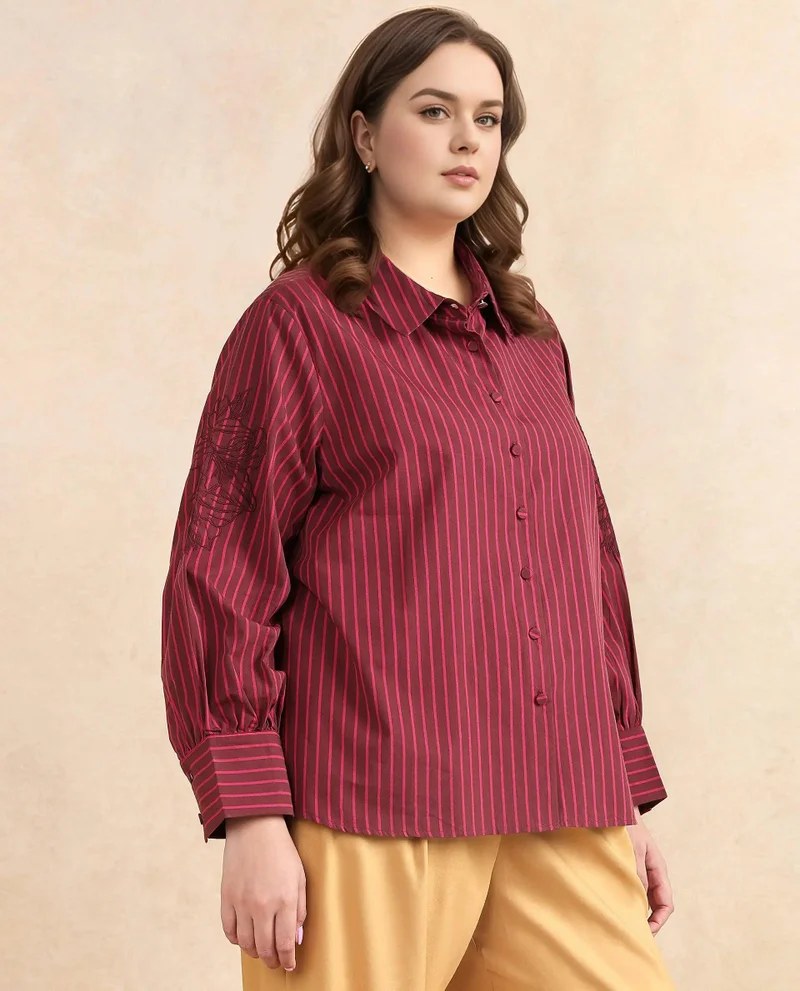 Rareism Women's Regular Fit Shirt With Embroidered Sleeves