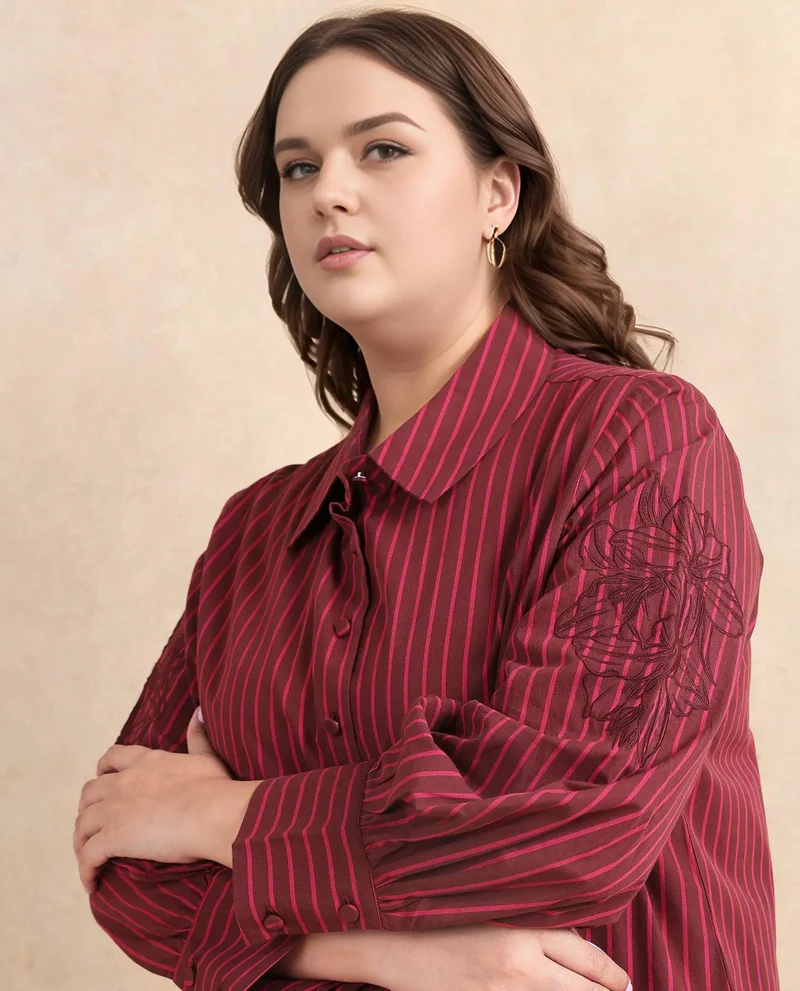 Rareism Women's Regular Fit Shirt With Embroidered Sleeves