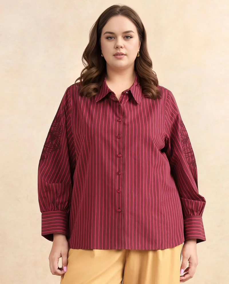Rareism Women's Regular Fit Shirt With Embroidered Sleeves