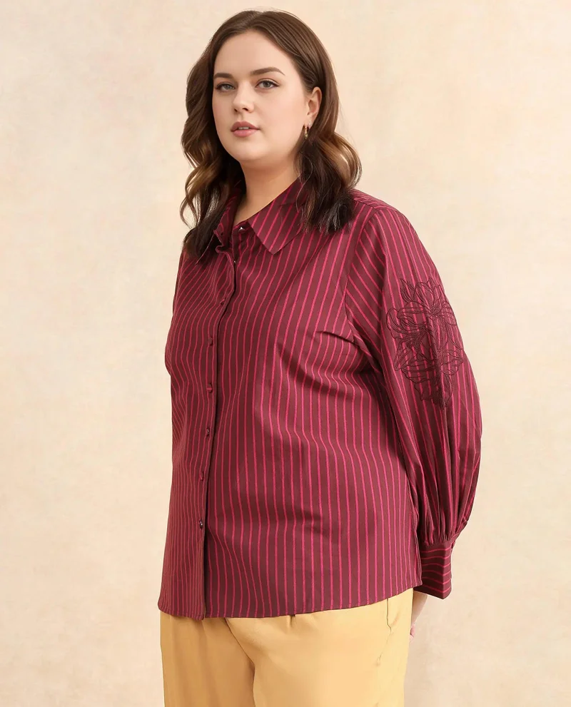 Rareism Women's Regular Fit Shirt With Embroidered Sleeves