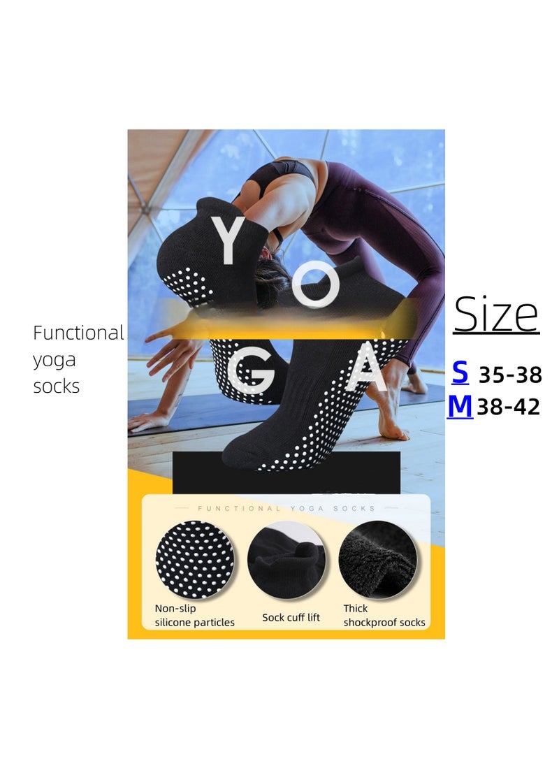 NOVOLAN NOVOLAN 2 Pairs Pilates Yoga Socks - Thickened Towel Bottom Non-Slip Floor Socks for Early Education, Trampoline, Ballet, Dance, Barefoot Workout - Skid Sticky for Men Women (Black)  - Image 2