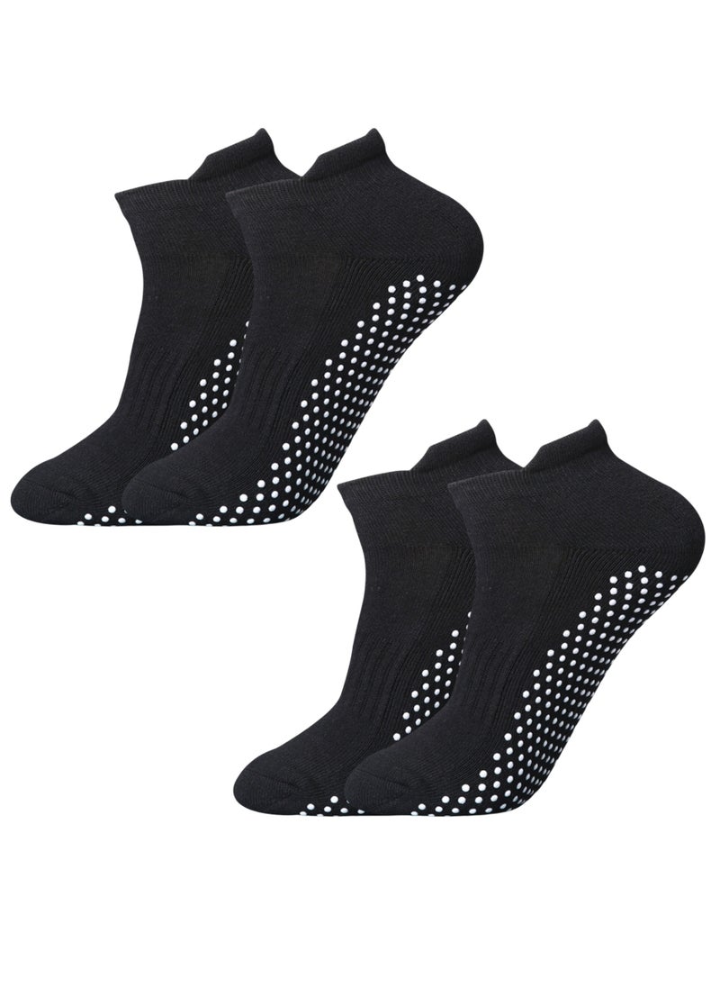 NOVOLAN NOVOLAN 2 Pairs Pilates Yoga Socks - Thickened Towel Bottom Non-Slip Floor Socks for Early Education, Trampoline, Ballet, Dance, Barefoot Workout - Skid Sticky for Men Women (Black)  - Image 1