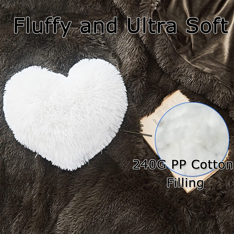 Morromorn Fluffy Heart Throw الوسائد أشعث وسادة زخرفية لأريكة أريكة أريكة بيد لطيفة ديكور ديكور الهدايا للنساء الفتيات - ديكورات لعيد الميلاد يوم الأم عيد الميلاد (أبيض) - Image 4