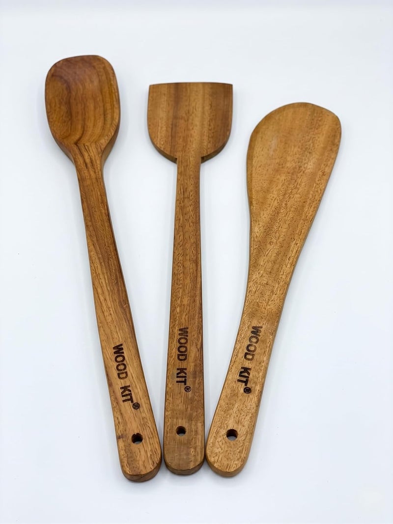 WOODKIT Pure Neem Wood Spatula Set for Cooking | Dosa Spatula Set | Wooden Spatula for Serving,Mixing,Flipping | Naturally Antimicrobial and Non Stick - Neem Wood Flip & Serve Set of 3 - Image 1