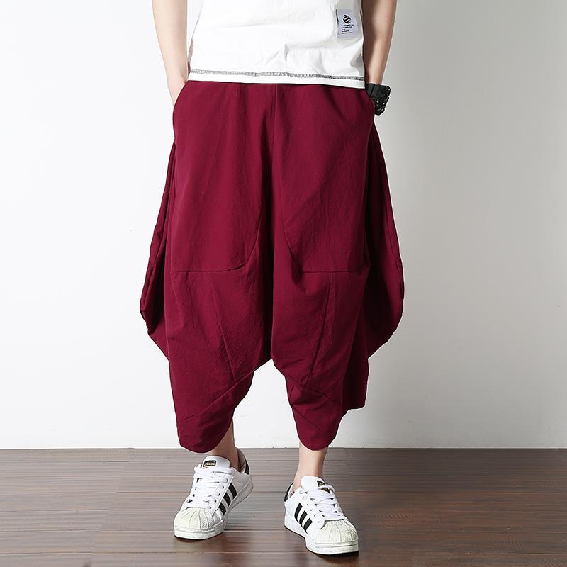 Summer Mens Nepalese Lantern Pants Trendy Harem Casual Pants Wine red