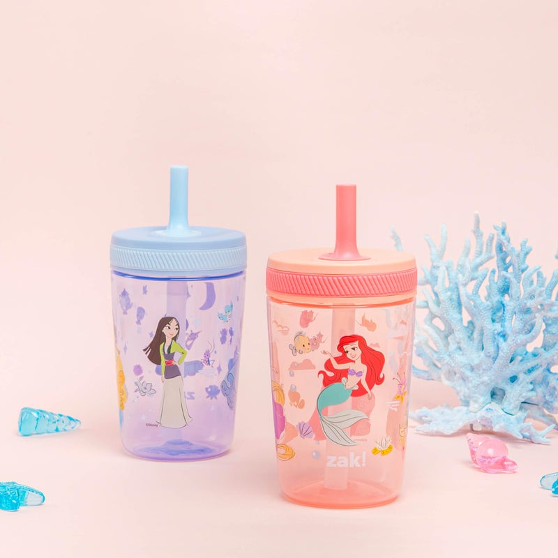زاك ديزاينز Disney Princess Kelso Toddler Cups For Travel or Home, 15oz 2-Pack Plastic Sippy Cups, Leak-Proof For Kids (Ariel, Aurora, Belle, Cinderella, Jasmine, Mulan, Rapunzel, Tiana) - Image 2