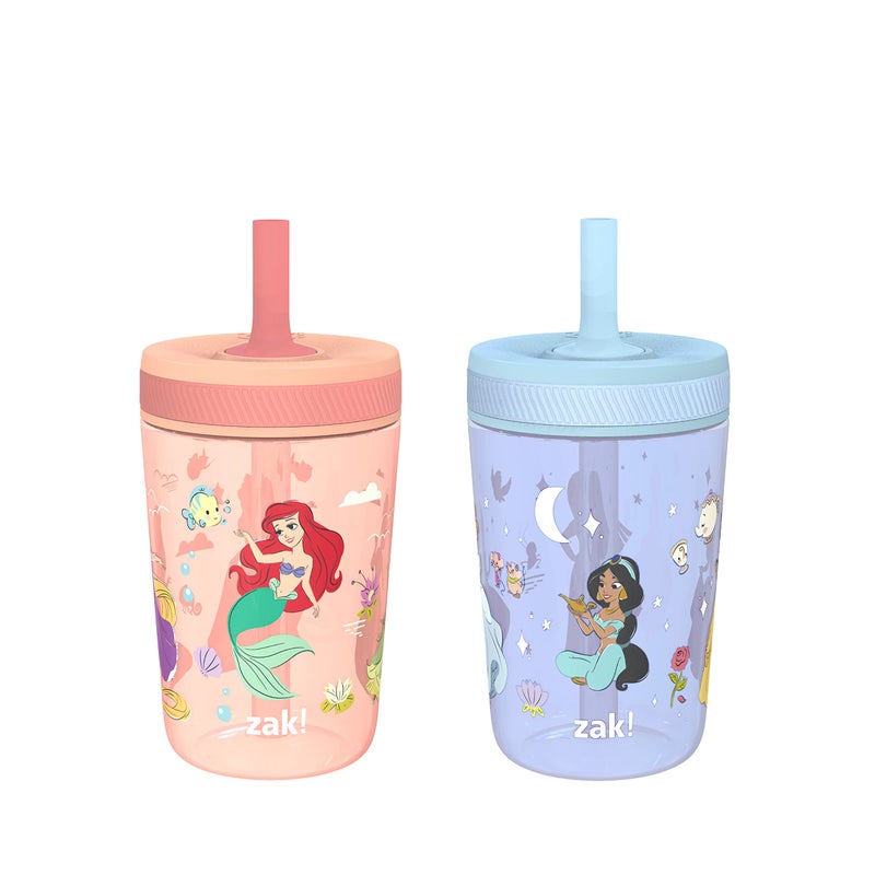زاك ديزاينز Disney Princess Kelso Toddler Cups For Travel or Home, 15oz 2-Pack Plastic Sippy Cups, Leak-Proof For Kids (Ariel, Aurora, Belle, Cinderella, Jasmine, Mulan, Rapunzel, Tiana) - Image 1