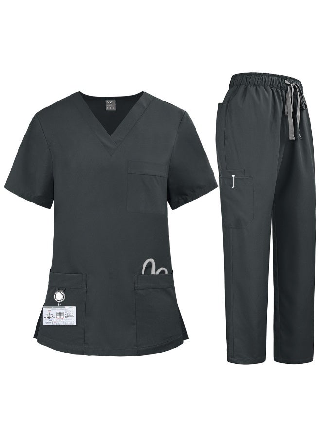 Women'S Nurse Uniform Quick-Drying Fabric Solid Color V-Neck Pocket Short-Sleeved Trousers Suit Nursing Uniform Suit - Image 1