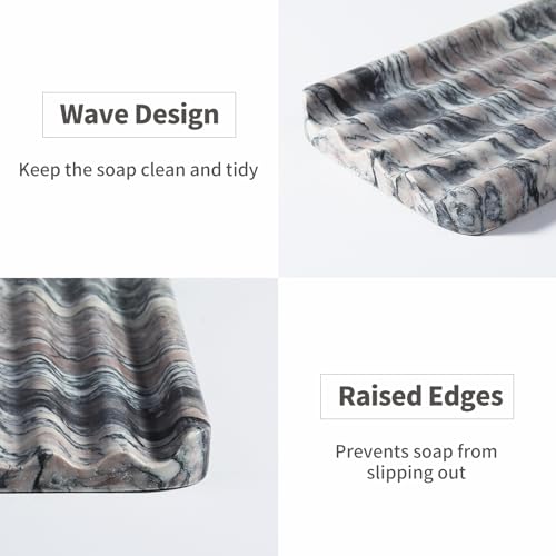 Karibiber Soap Holder for Bathroom, Black Marble Soap Dish for Kitchen Countertop, Soap Tray with Creative Wavy Design, Soap Saver for Bath Tub, Sponges, Italian Natural Stone - Image 2