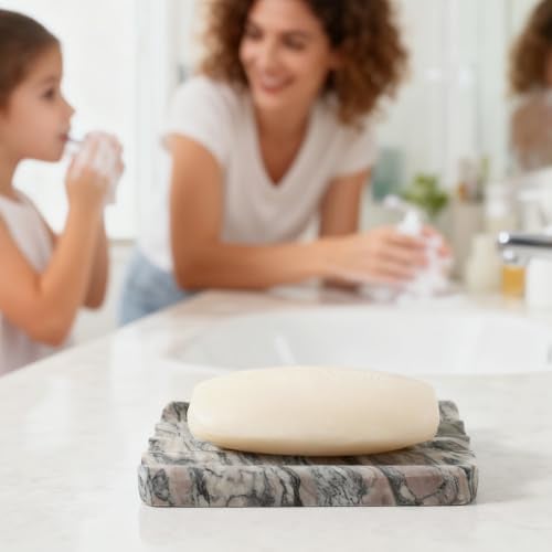 Karibiber Soap Holder for Bathroom, Black Marble Soap Dish for Kitchen Countertop, Soap Tray with Creative Wavy Design, Soap Saver for Bath Tub, Sponges, Italian Natural Stone - Image 5