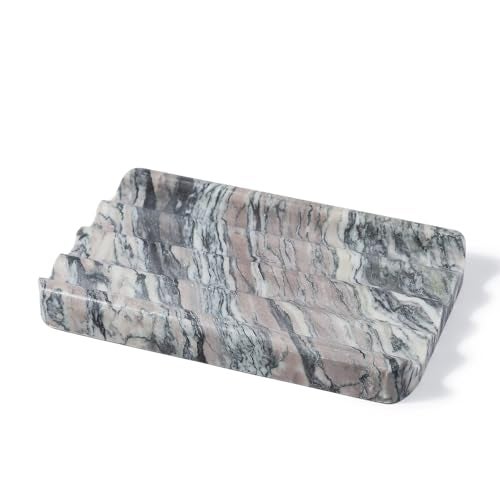Karibiber Soap Holder for Bathroom, Black Marble Soap Dish for Kitchen Countertop, Soap Tray with Creative Wavy Design, Soap Saver for Bath Tub, Sponges, Italian Natural Stone - Image 1