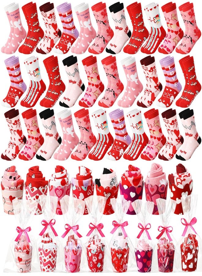 فوينكور جوارب Foaincore مكونة من 32 زوجًا، هدايا عيد الحب للنساء، جوارب قطنية بطبعة قلوب، جوارب لطيفة بتصميم كب كيك مع تغليف هدايا، مناسبة كهدية لعيد الحب وعيد الأم وأعياد الميلاد - Image 1