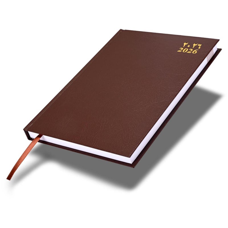 FIS 2026 Agenda Diary, 170x240mm Size, Hard Cover Vinyl, 1 Day a Page Format, Arabic/English, 60gsm White Paper, Chocolate Cover-FSDI75AEV26CH - Image 1