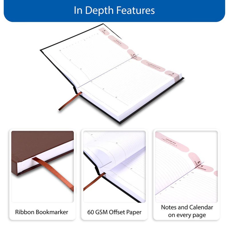 FIS 2026 Agenda Diary, 170x240mm Size, Hard Cover Vinyl, 1 Day a Page Format, Arabic/English, 60gsm White Paper, Chocolate Cover-FSDI75AEV26CH - Image 5
