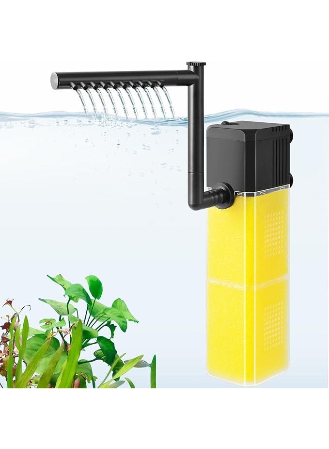 10W 20W Aquarium Submersible Filter, Quiet Fish Tank Internal Filter with Spray Bar, Powerful Aquarium Filter for 15-300L Tank (20W for 90-300L) - Image 1