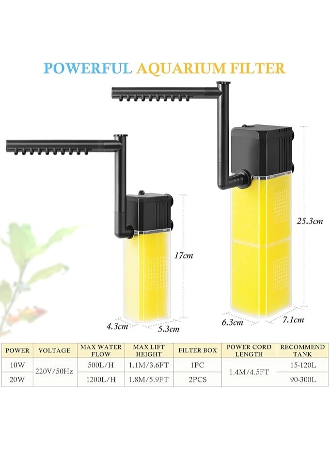 10W 20W Aquarium Submersible Filter, Quiet Fish Tank Internal Filter with Spray Bar, Powerful Aquarium Filter for 15-300L Tank (20W for 90-300L) - Image 5