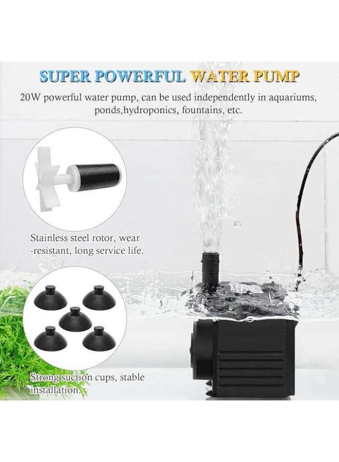 10W 20W Aquarium Submersible Filter, Quiet Fish Tank Internal Filter with Spray Bar, Powerful Aquarium Filter for 15-300L Tank (20W for 90-300L) - Image 4