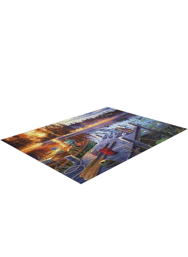 لغز مكون من 1000 قطعة | لغز موضوع لوحة زيتية عند الغسق على ضفة النهر | لغز وألعاب ألغاز كاجوال للكبار والصغار - Image 2