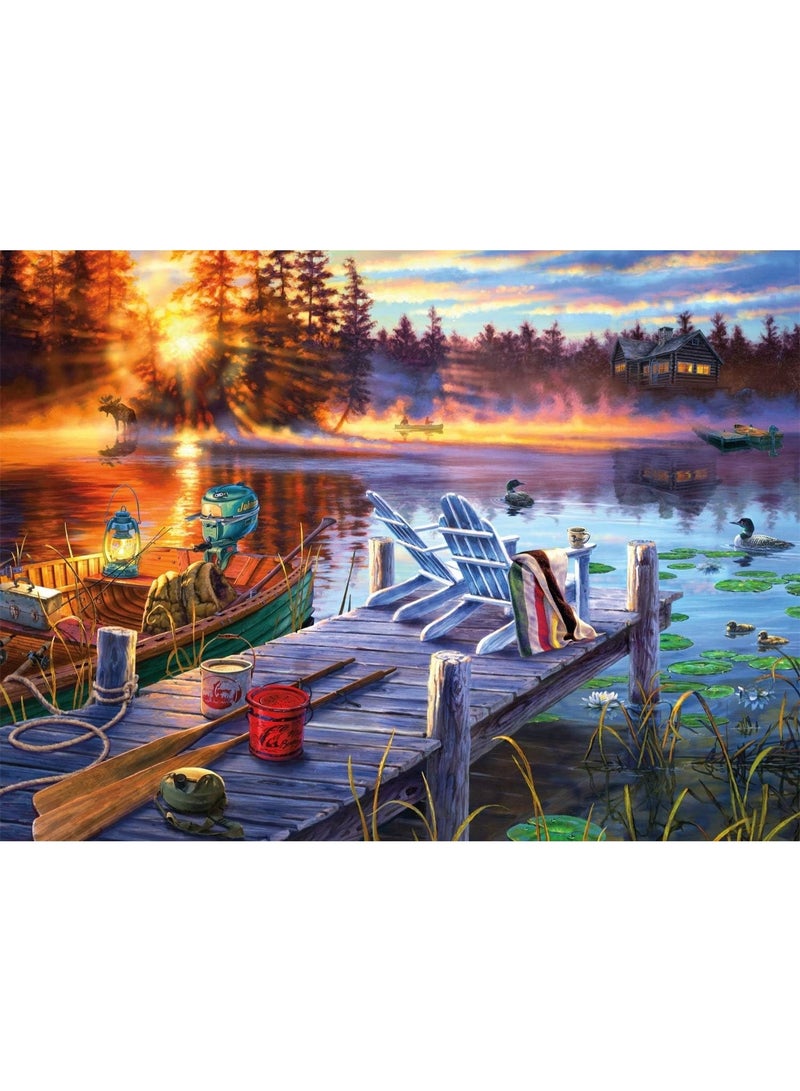 لغز مكون من 1000 قطعة | لغز موضوع لوحة زيتية عند الغسق على ضفة النهر | لغز وألعاب ألغاز كاجوال للكبار والصغار - Image 1