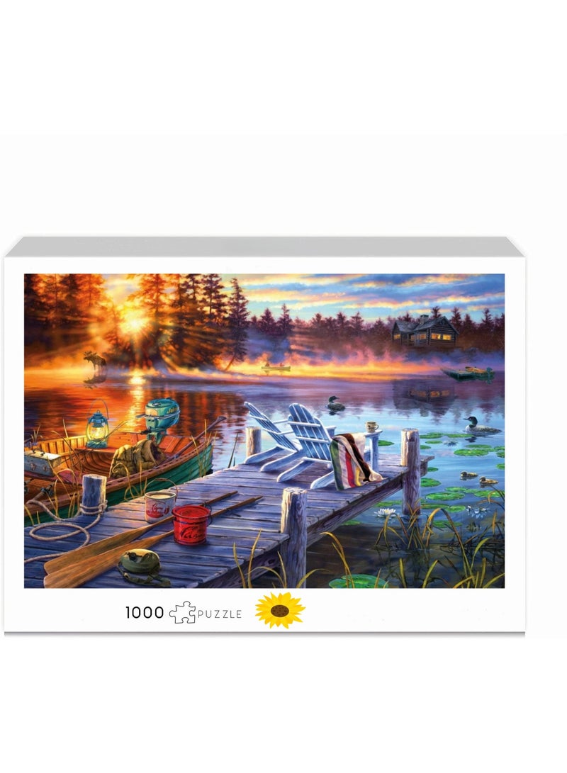 لغز مكون من 1000 قطعة | لغز موضوع لوحة زيتية عند الغسق على ضفة النهر | لغز وألعاب ألغاز كاجوال للكبار والصغار - Image 3