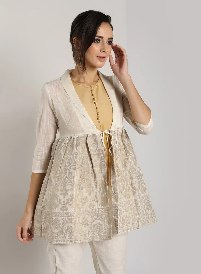 أبهشتي Taupe Cotton Peplum Jacket With Top