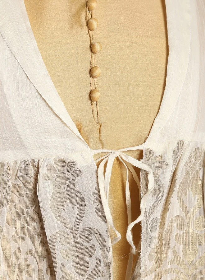 أبهشتي Taupe Cotton Peplum Jacket With Top