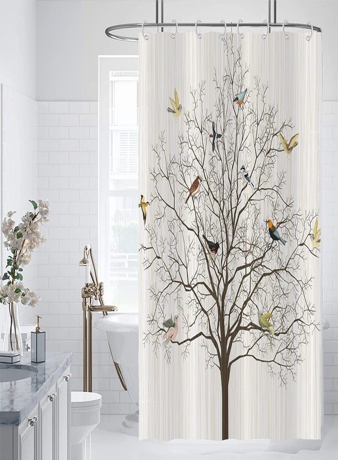 Yeele Birds Shower Curtain, Cute Animals Bird Tree Boho Beige Waterproof Fabric Shower Curtain Set Farmhouse Funny Bathroom Decor with Hooks,48x72in - Image 3