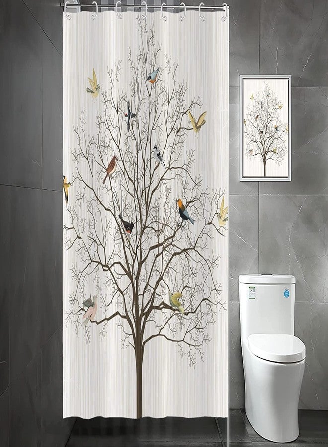 Yeele Birds Shower Curtain, Cute Animals Bird Tree Boho Beige Waterproof Fabric Shower Curtain Set Farmhouse Funny Bathroom Decor with Hooks,48x72in - Image 1