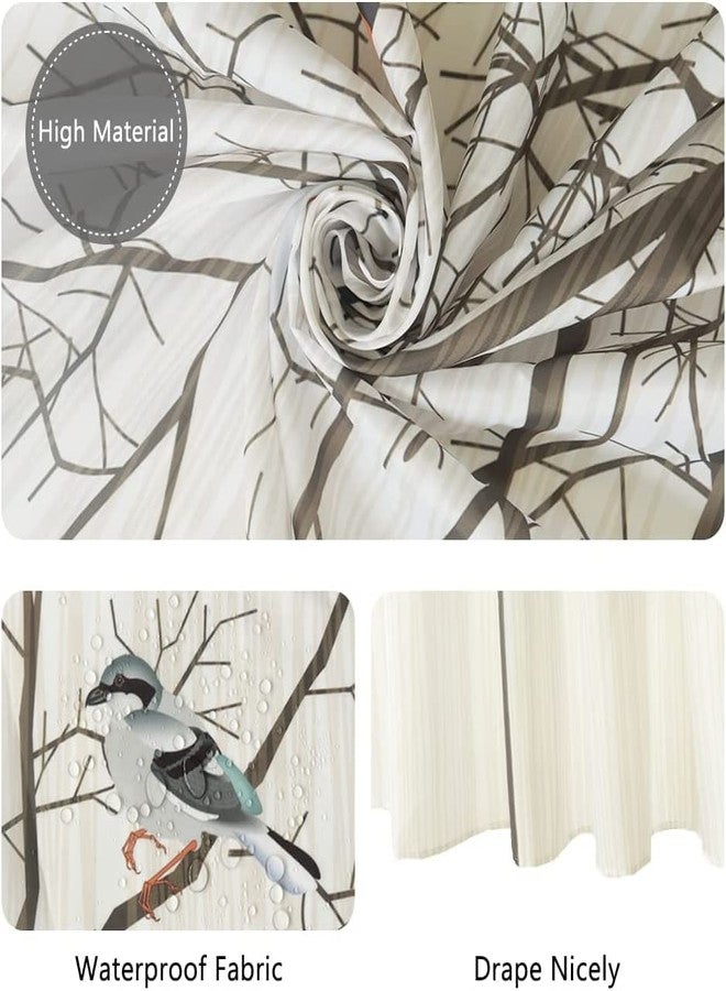 Yeele Birds Shower Curtain, Cute Animals Bird Tree Boho Beige Waterproof Fabric Shower Curtain Set Farmhouse Funny Bathroom Decor with Hooks,48x72in - Image 4