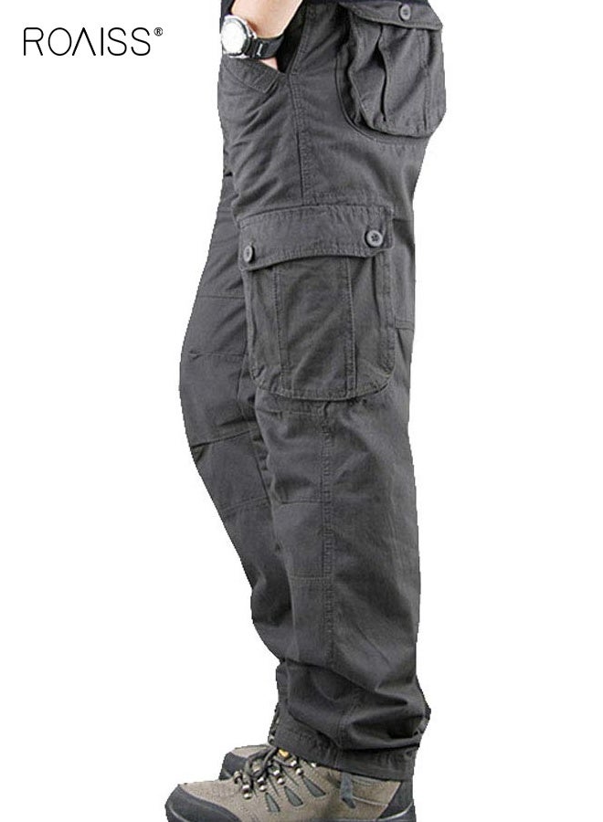 رويس بنطلون رجالي خفيف الوزن للمشي لمسافات طويلة، بنطلون عسكري قتالي، بنطلون كاجوال بستة جيوب، بنطلون رياضي خارجي بمقاسات كبيرة للرجال، رمادي غامق - Image 1