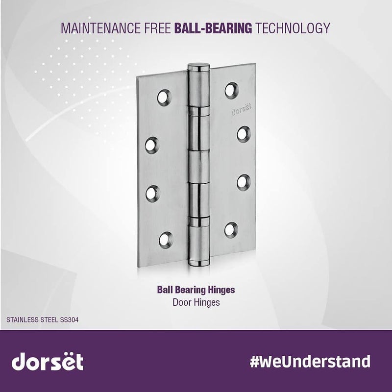 Dorset Dorset Door Hinges 4 Inches Steel SS 2 Ball Bearing Hinges with Screw HG1151SS 4 inch Door Butt Hinges Pack of 10  - Image 5