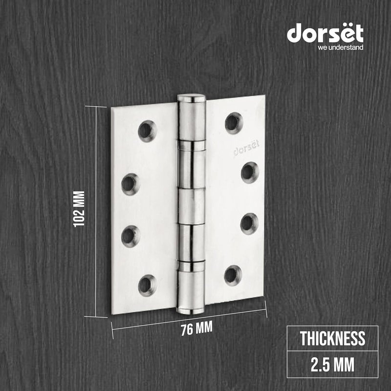 Dorset Dorset Door Hinges 4 Inches Steel SS 2 Ball Bearing Hinges with Screw HG1151SS 4 inch Door Butt Hinges Pack of 10  - Image 4