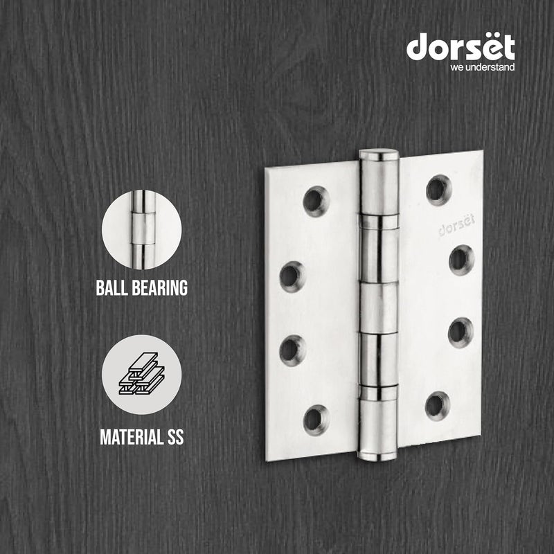 Dorset Dorset Door Hinges 4 Inches Steel SS 2 Ball Bearing Hinges with Screw HG1151SS 4 inch Door Butt Hinges Pack of 10  - Image 2