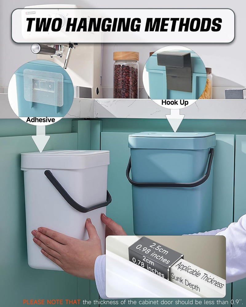 MONGTINGLU 1.3 Gallon Small Trash Can with Lid - Countertop Food Waste Bin, Kitchen Hanging Trash Can for Cabinet Door/Under Sink, Small Garbage Can for Desk, 5L(Subtle Blue) - Image 4