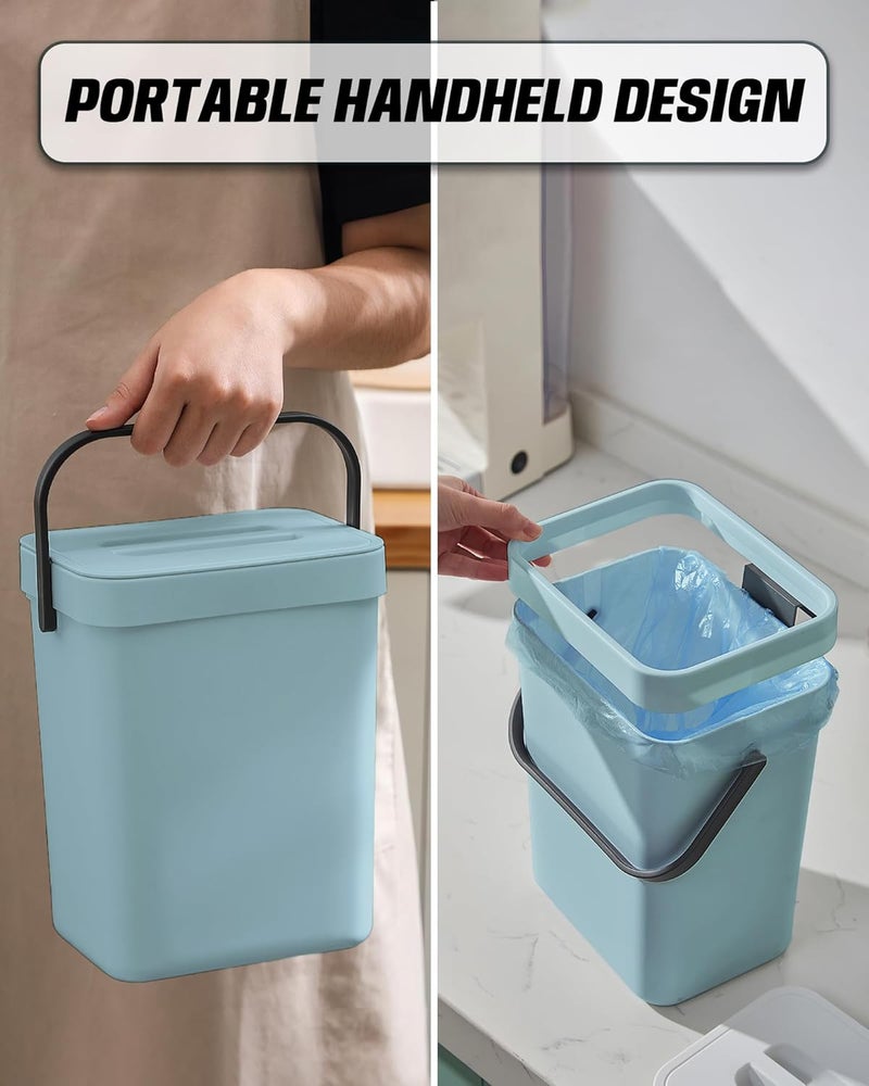 MONGTINGLU 1.3 Gallon Small Trash Can with Lid - Countertop Food Waste Bin, Kitchen Hanging Trash Can for Cabinet Door/Under Sink, Small Garbage Can for Desk, 5L(Subtle Blue) - Image 5