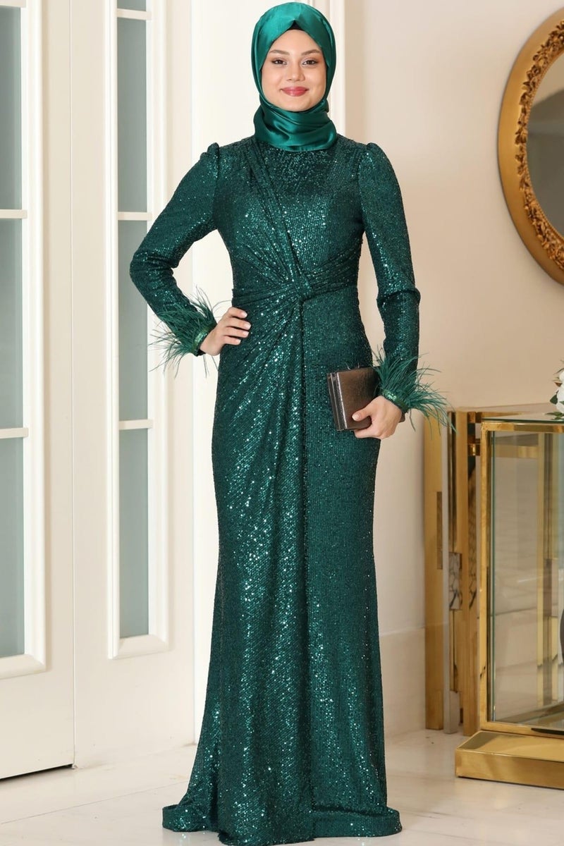 Esilanur Huma Hijab Evening Dress Emerald  - Image 1